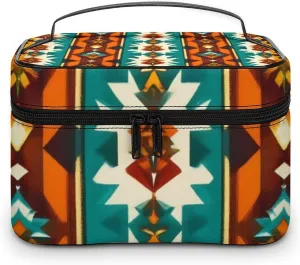 Women's Large Makeup Bag, Portable Cosmetic Brush Bags Indiana Western Southwest Ethnic Tribal Navajo Makeup Organizer Case Travel Toiletry Accessories