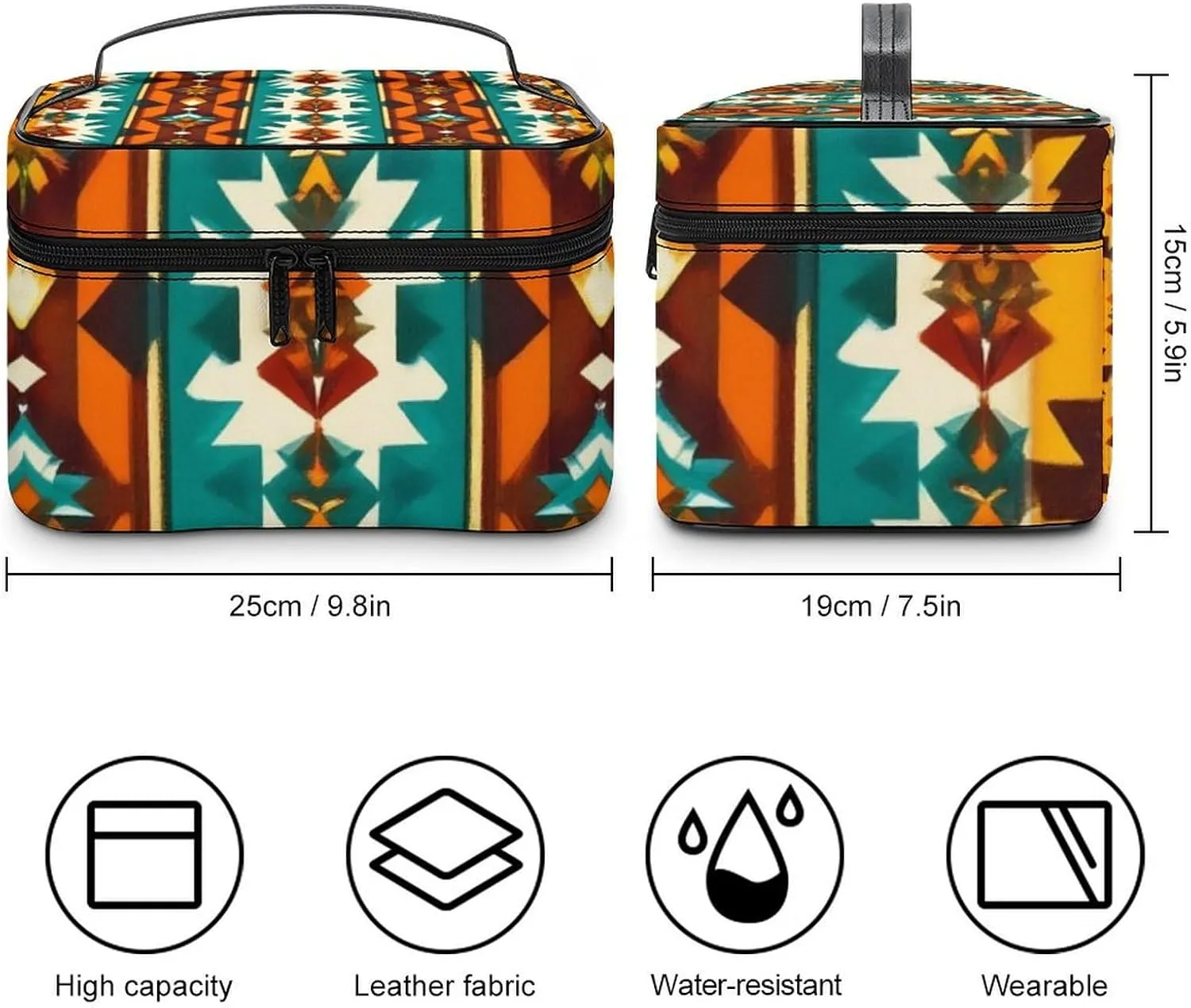 Women's Large Makeup Bag, Portable Cosmetic Brush Bags Indiana Western Southwest Ethnic Tribal Navajo Makeup Organizer Case Travel Toiletry Accessories