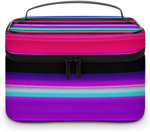 Women's Large Makeup Bag, Portable Cosmetic Brush Bags Purple Mexican Blanket Stripes Makeup Organizer Case Travel Toiletry Accessories