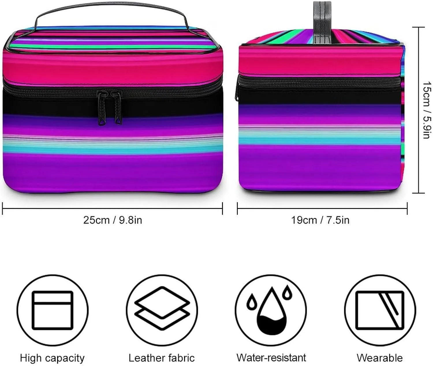 Women's Large Makeup Bag, Portable Cosmetic Brush Bags Purple Mexican Blanket Stripes Makeup Organizer Case Travel Toiletry Accessories