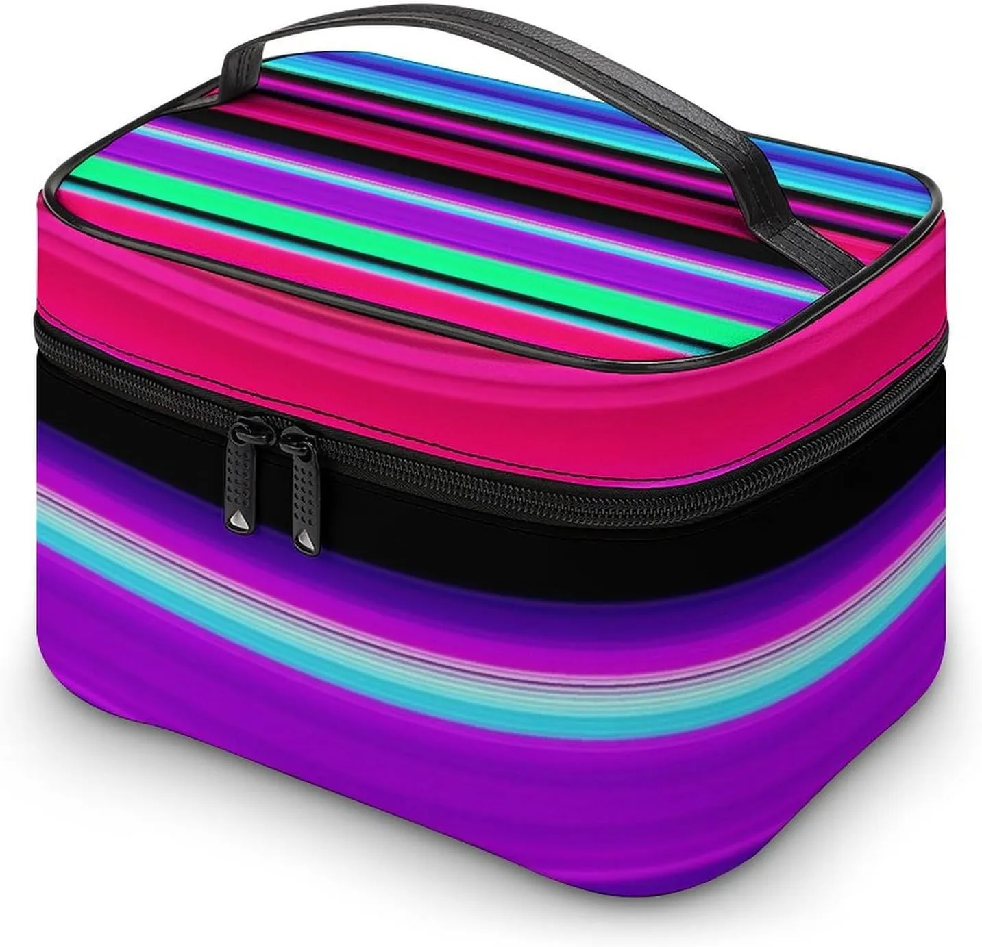 Women's Large Makeup Bag, Portable Cosmetic Brush Bags Purple Mexican Blanket Stripes Makeup Organizer Case Travel Toiletry Accessories