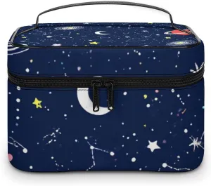 Women's Large Makeup Bag, Portable Cosmetic Brush Bags Space Galaxy Constellation Zodiac Starry Night Stars Makeup Organizer Case Travel Toiletry Accessories