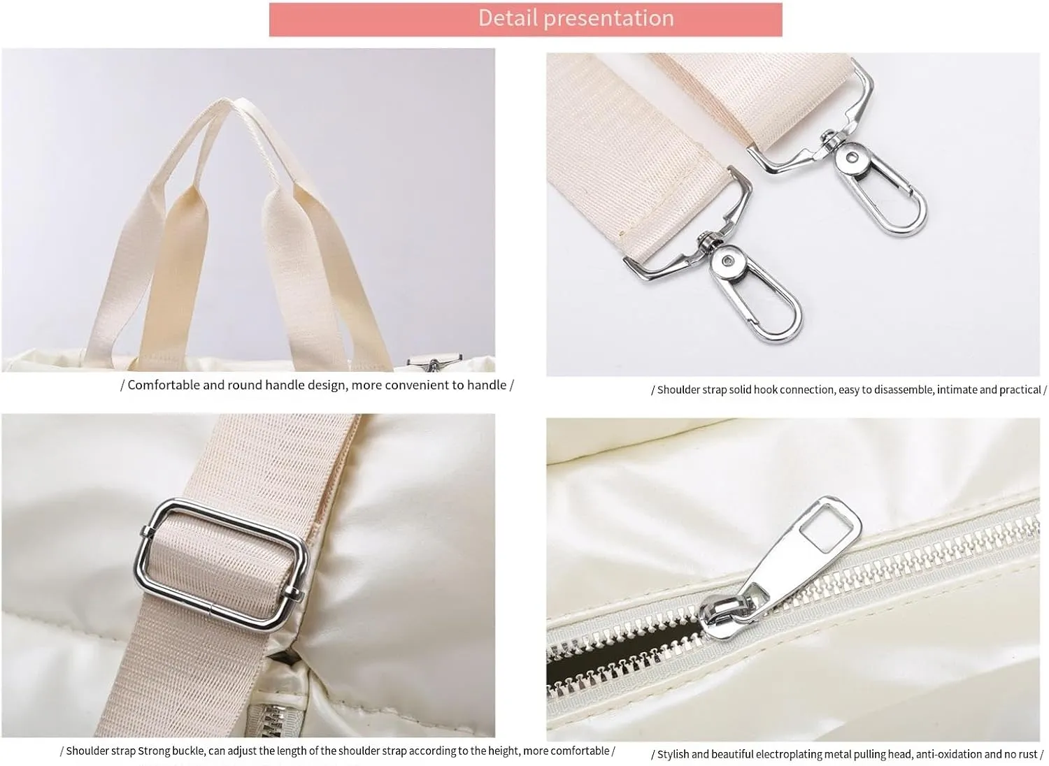 Women's Pearl Pure Handbags Bags And Commuters Large -Capacity Messing Bags Can Adjust Fitness Travel Bags