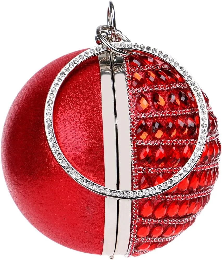 Women's Round Shape Purse Rhinestone Ball Clutch Evening Bag