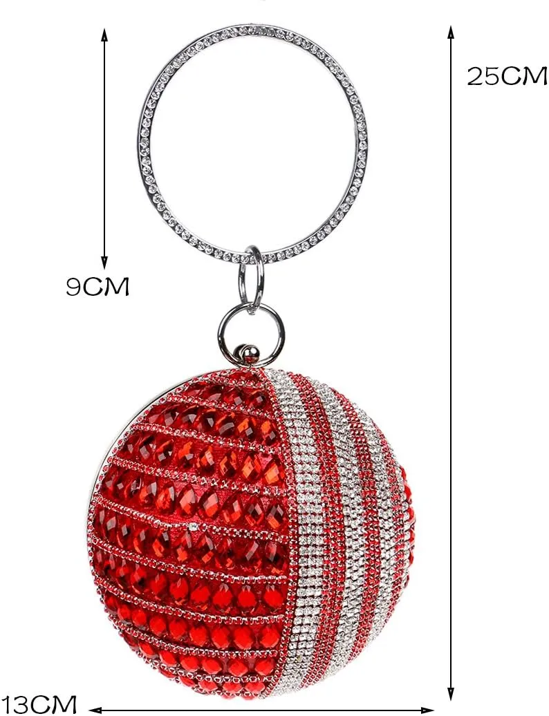 Women's Round Shape Purse Rhinestone Ball Clutch Evening Bag