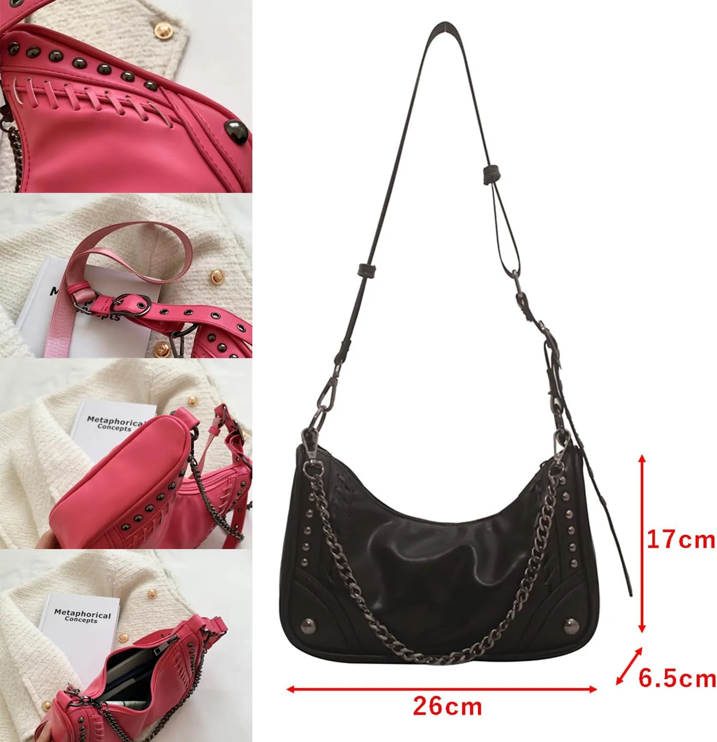 Women's Shoulder Bag Punk Style Rivet Y2K Purse With Chain Crossbody Bag