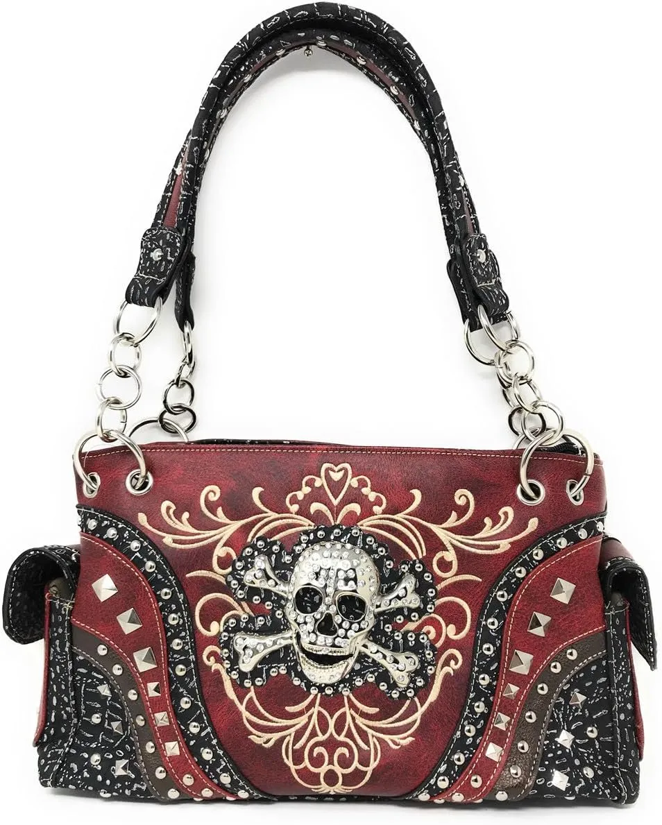 Women's Skull Bones Skeleton Purse Handbag with Matching Wallet in 6 colors