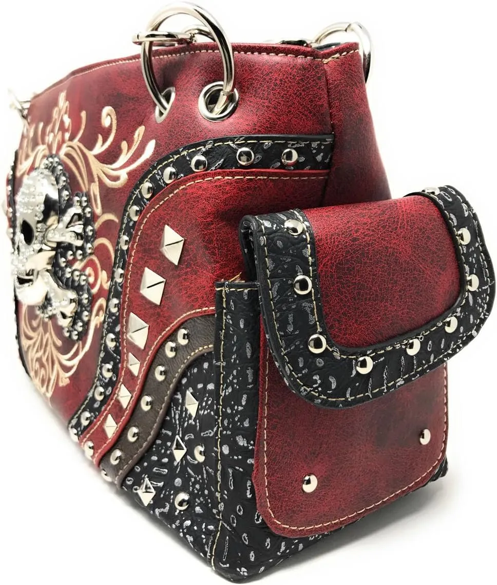 Women's Skull Bones Skeleton Purse Handbag with Matching Wallet in 6 colors