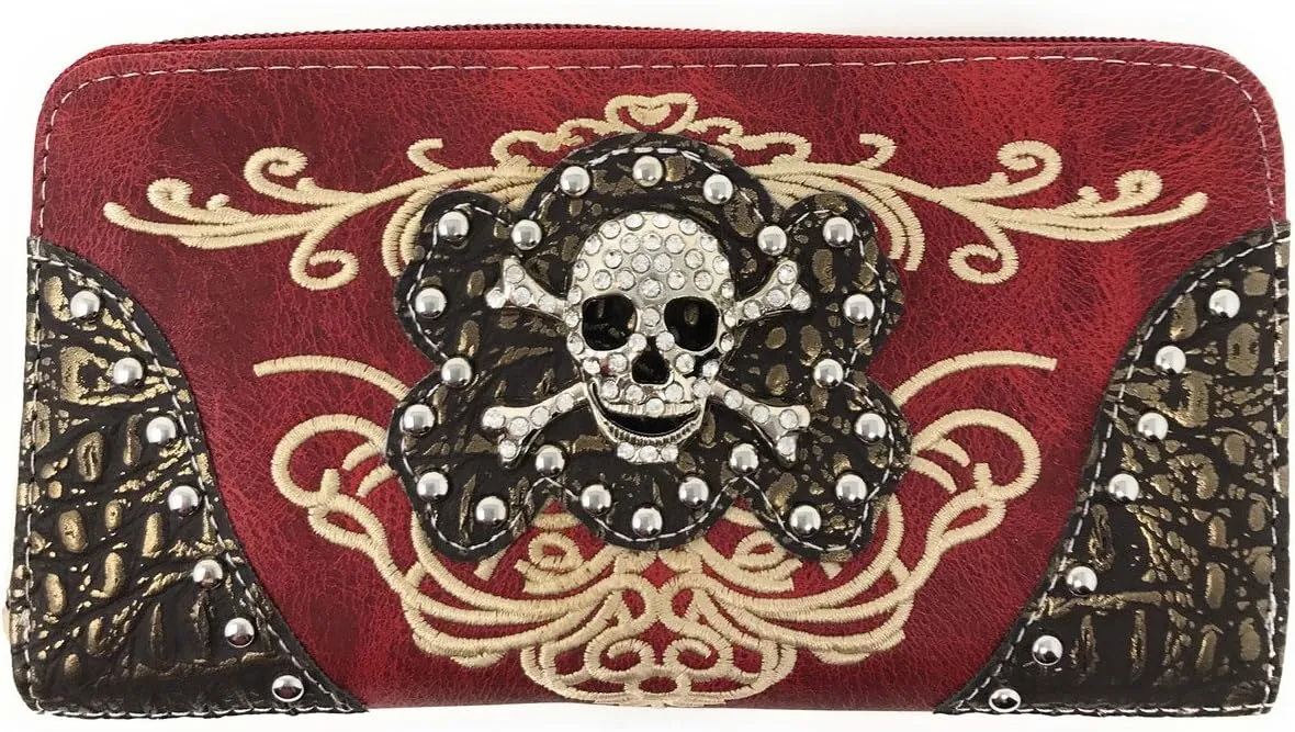 Women's Skull Bones Skeleton Purse Handbag with Matching Wallet in 6 colors