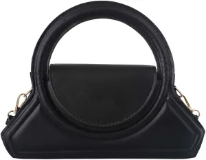 Women's Small Black Triangle Shaped Vegan Leather Crossbody Purse Bag with Handle & Shoulder Strap