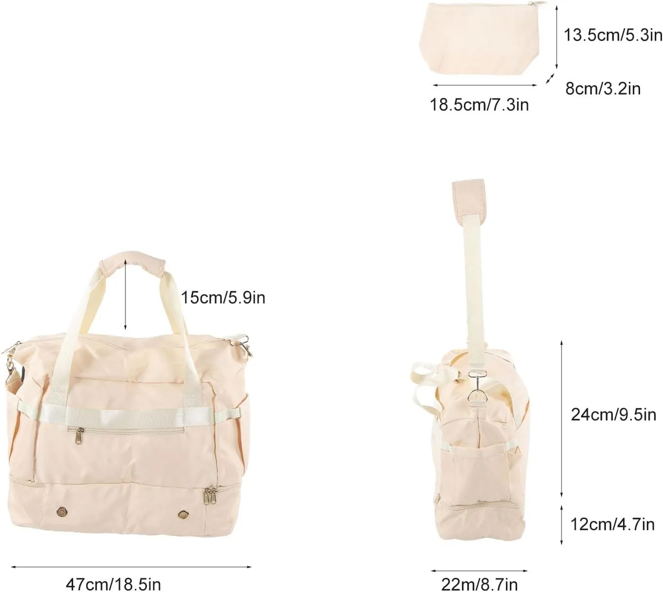 Women's Sports Gym Bag with USB Charging Port, Large Capacity Yoga Bag, Weekender Travel Bag, Ivory White for Fitness (White)