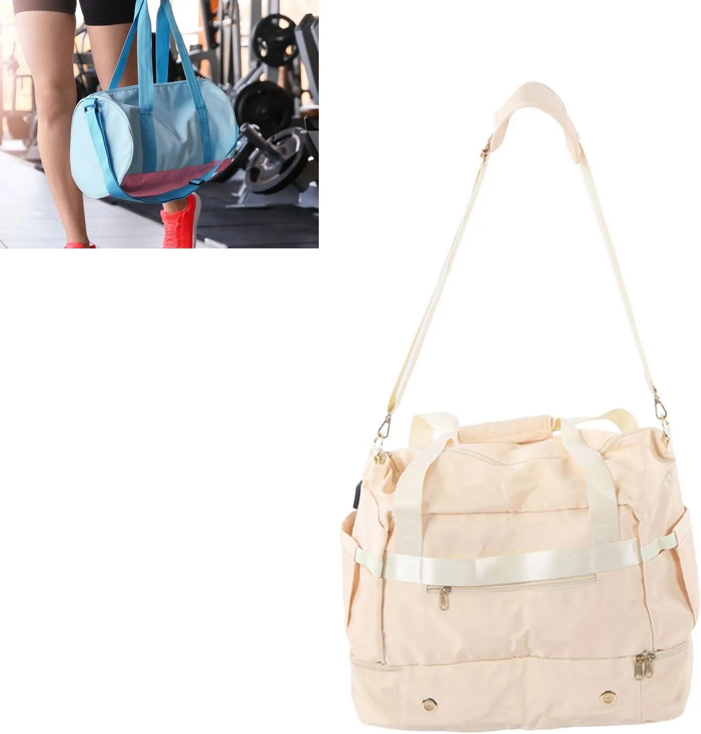 Women's Sports Gym Bag with USB Charging Port, Large Capacity Yoga Bag, Weekender Travel Bag, Ivory White for Fitness (White)