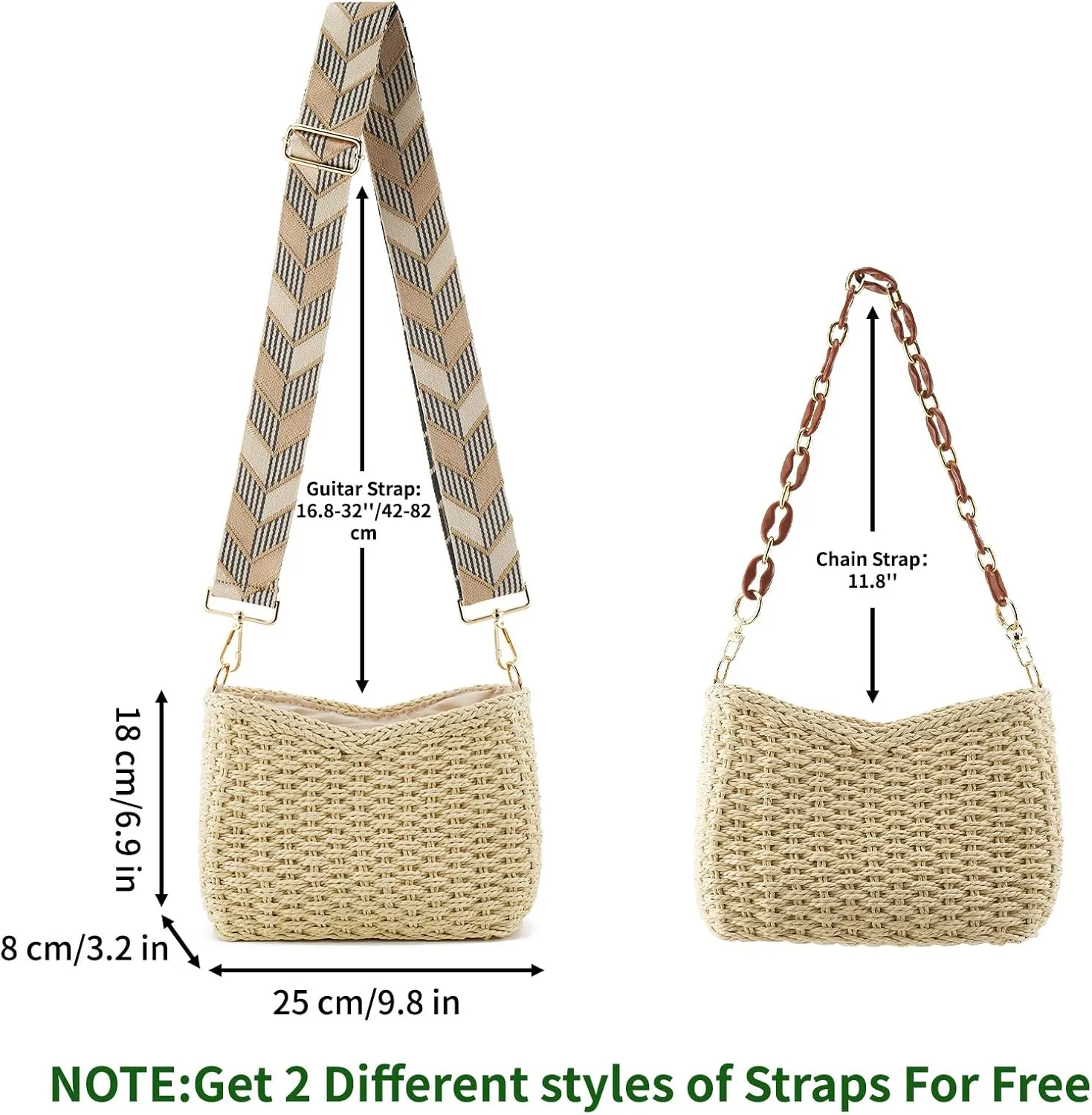 Women's Summer Straw Braided Crossbody Bag with Tassel Chain,Shoulder Straps Woven Beach Handbag Handmade Wallet Purse