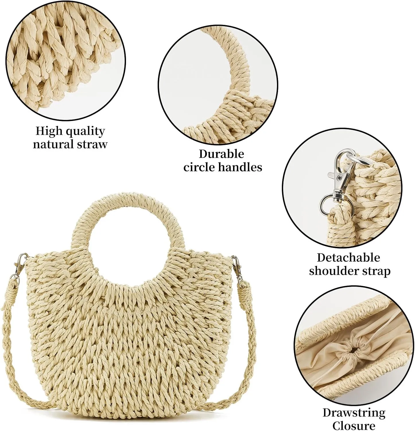 Women's Summer Straw Braided Crossbody Bag with Tassel Chain,Shoulder Straps Woven Beach Handbag Handmade Wallet Purse
