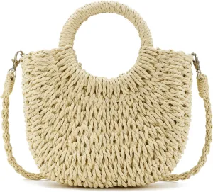 Women's Summer Straw Braided Crossbody Bag with Tassel Chain,Shoulder Straps Woven Beach Handbag Handmade Wallet Purse