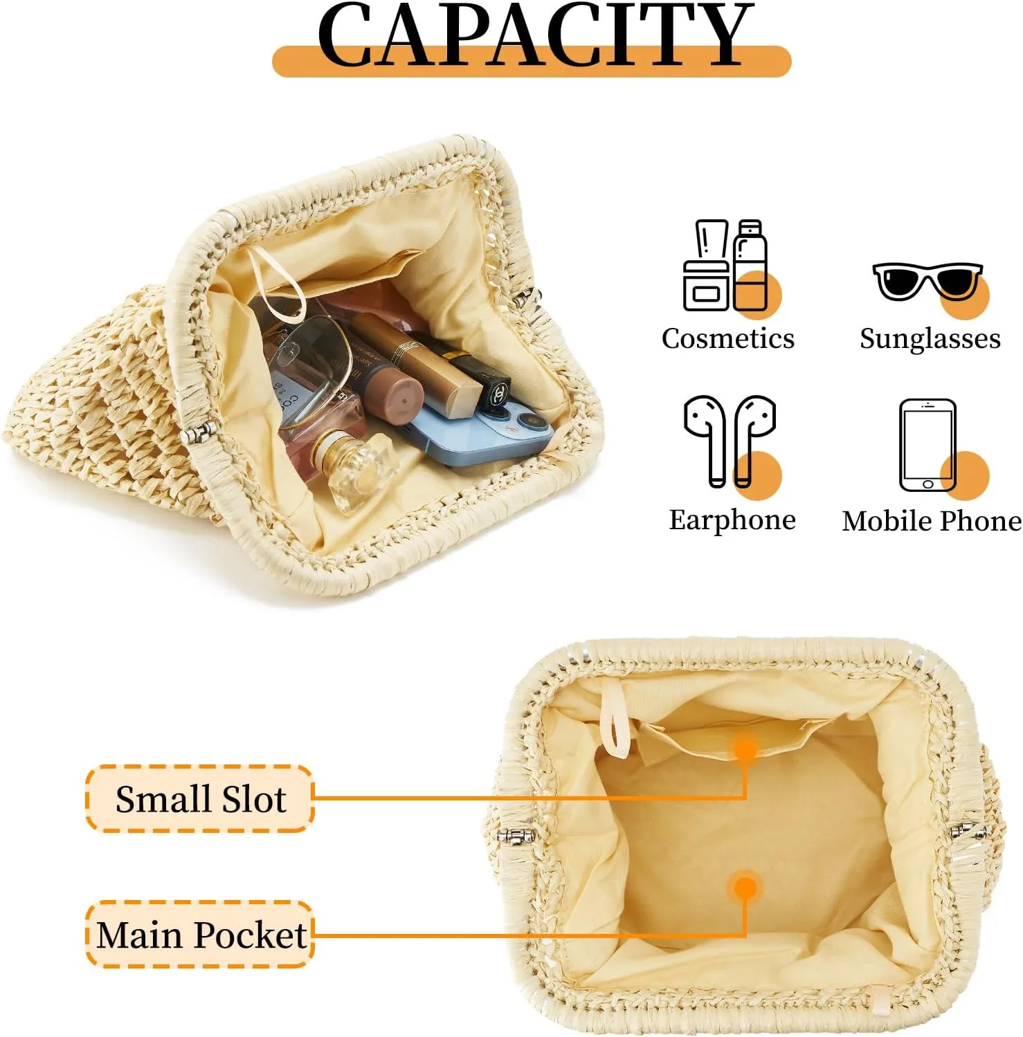 Women's Summer Straw Braided Crossbody Bag with Tassel Chain,Shoulder Straps Woven Beach Handbag Handmade Wallet Purse