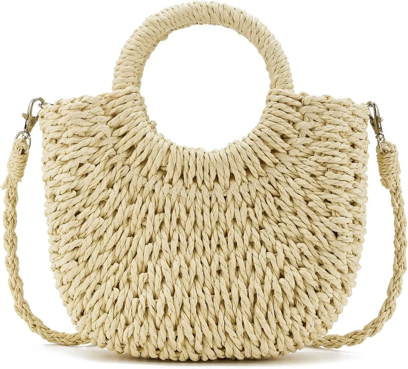 Women's Summer Straw Braided Crossbody Bag with Tassel Chain,Shoulder Straps Woven Beach Handbag Handmade Wallet Purse