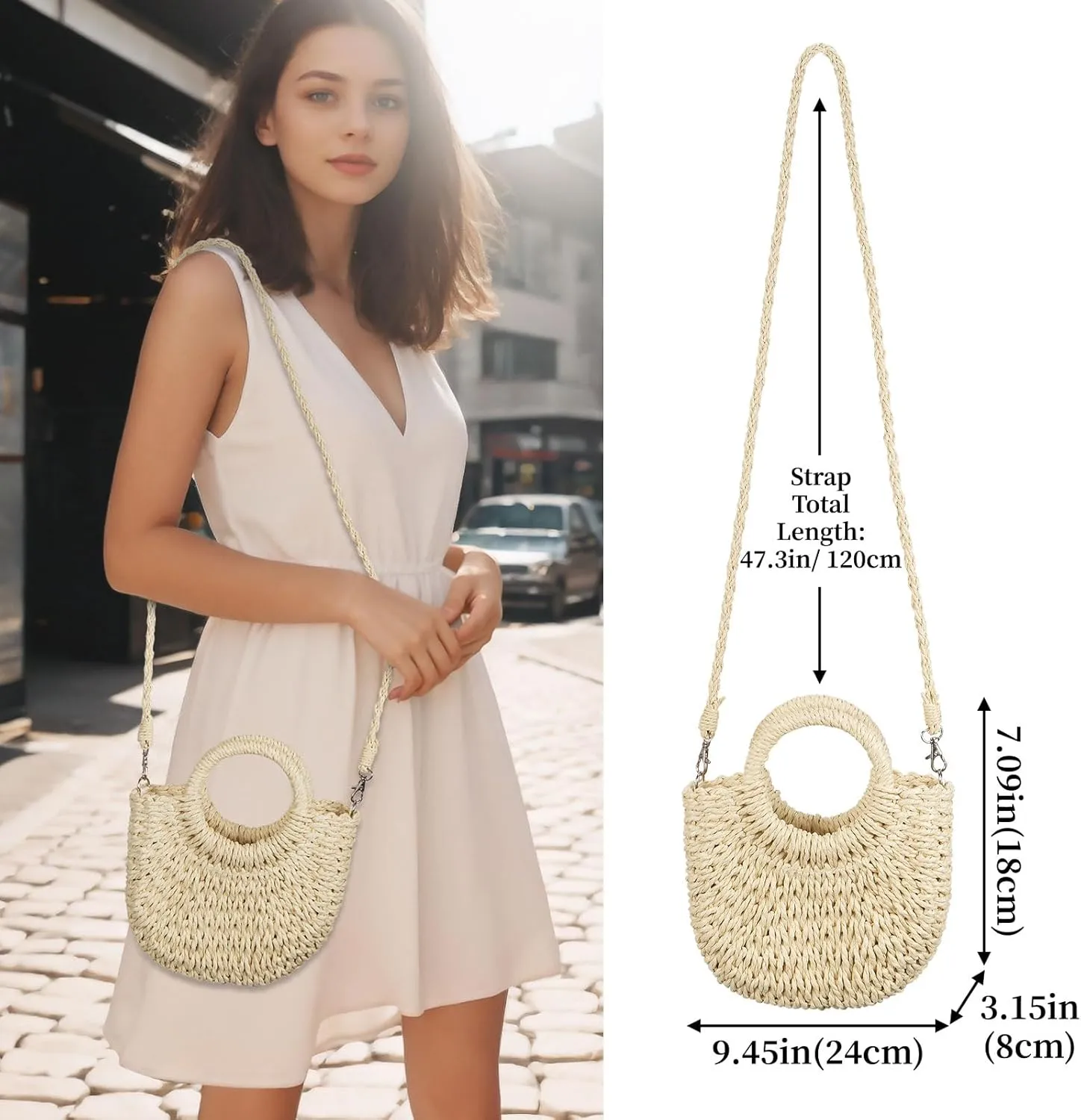 Women's Summer Straw Braided Crossbody Bag with Tassel Chain,Shoulder Straps Woven Beach Handbag Handmade Wallet Purse
