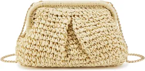 Women's Summer Straw Braided Crossbody Bag with Tassel Chain,Shoulder Straps Woven Beach Handbag Handmade Wallet Purse