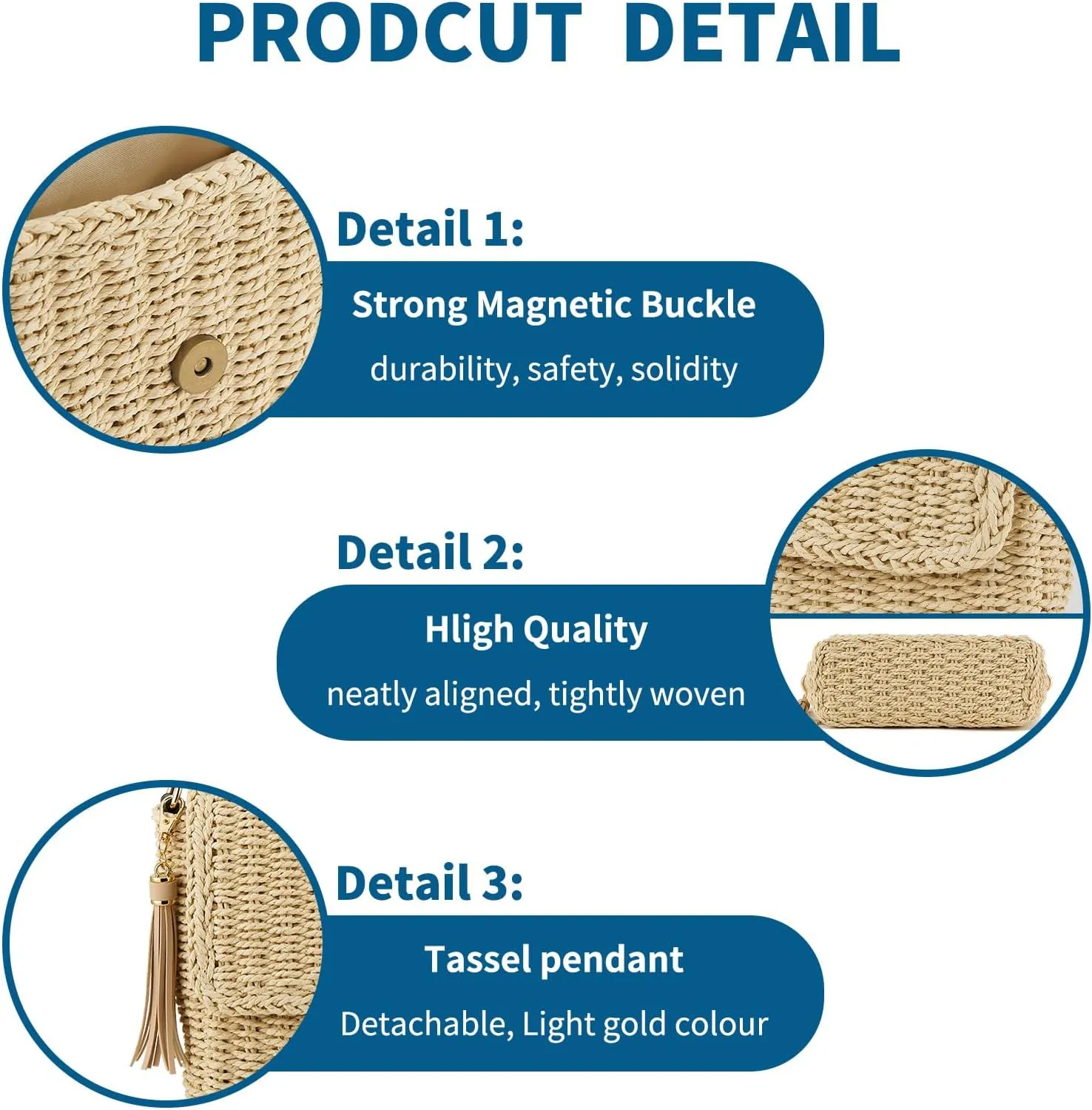 Women's Summer Straw Braided Crossbody Bag with Tassel Chain,Shoulder Straps Woven Beach Handbag Handmade Wallet Purse