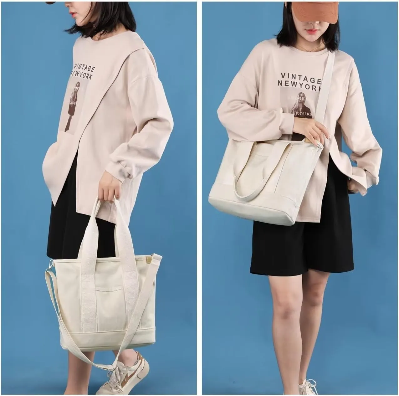 Women's Tote Purse Canvas Crossbody Bag Multi-pocket Shoulder Bag Heavy Duty Stored Bag Top Handle Hobo Handbags Satchel