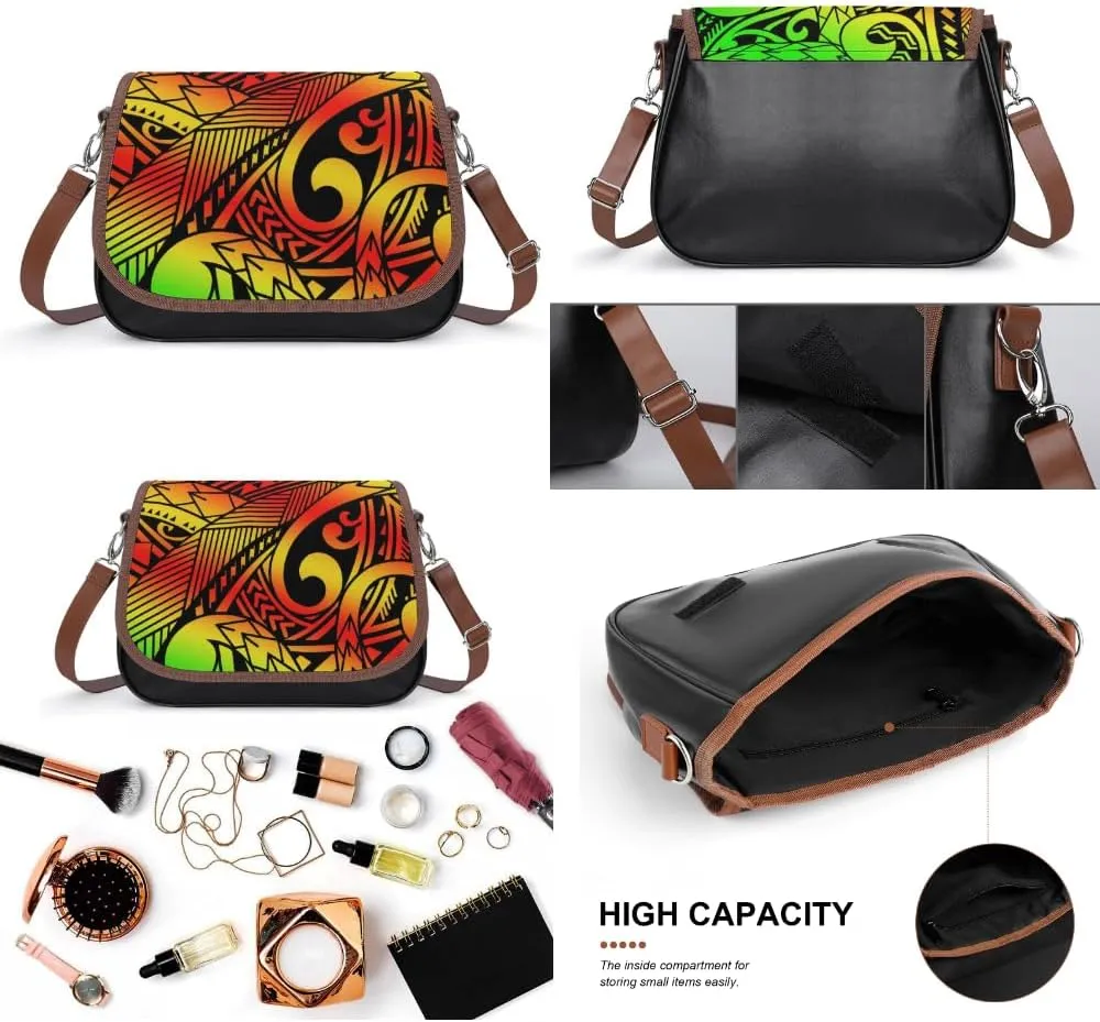 Women'S Travel Crossbody Bag, Polynesian Elegant Pattern Design, Small Leather Bag Custom Pattern