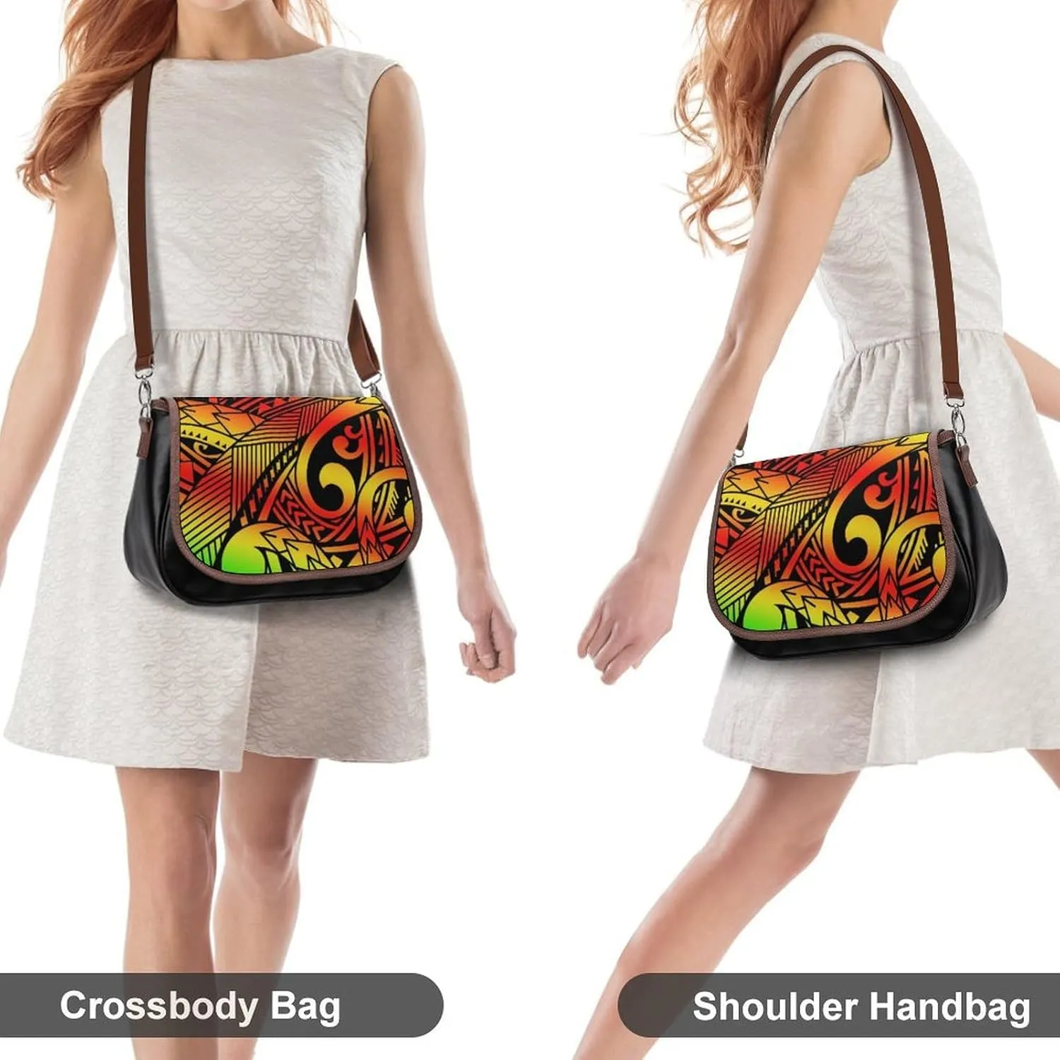 Women'S Travel Crossbody Bag, Polynesian Elegant Pattern Design, Small Leather Bag Custom Pattern