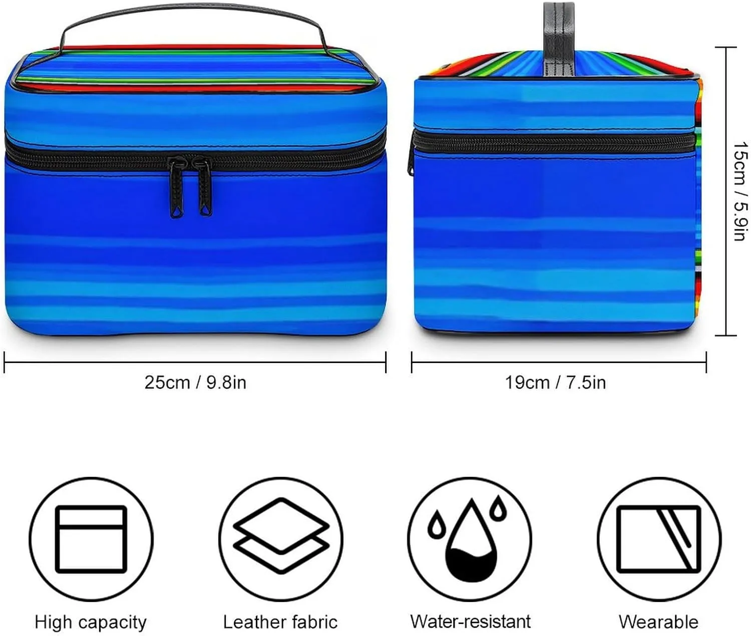 Women's Travel Makeup Bag, Large Capacity Cosmetic Organizer Case Mexican Blanket Stripes Toiletry Bag with Zipper Pouch