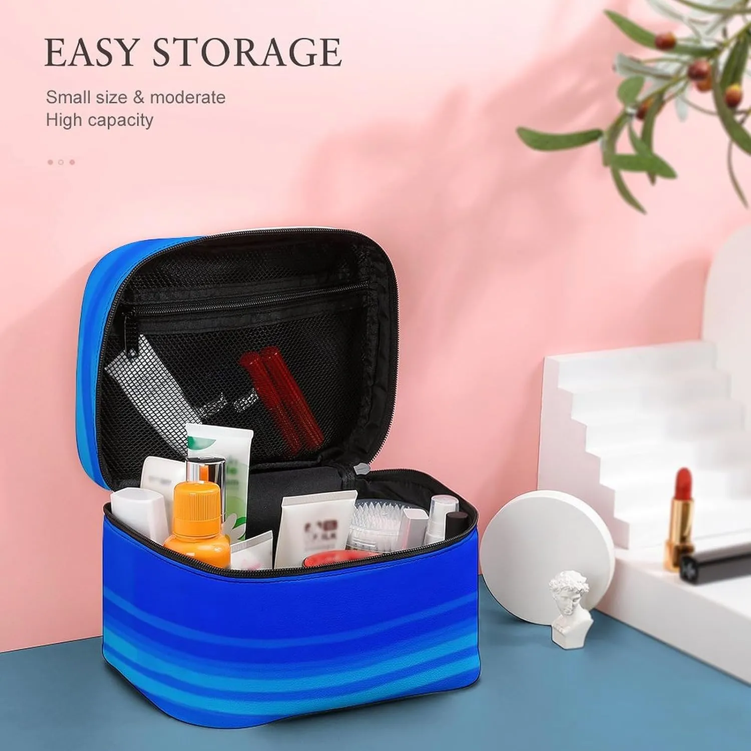 Women's Travel Makeup Bag, Large Capacity Cosmetic Organizer Case Mexican Blanket Stripes Toiletry Bag with Zipper Pouch