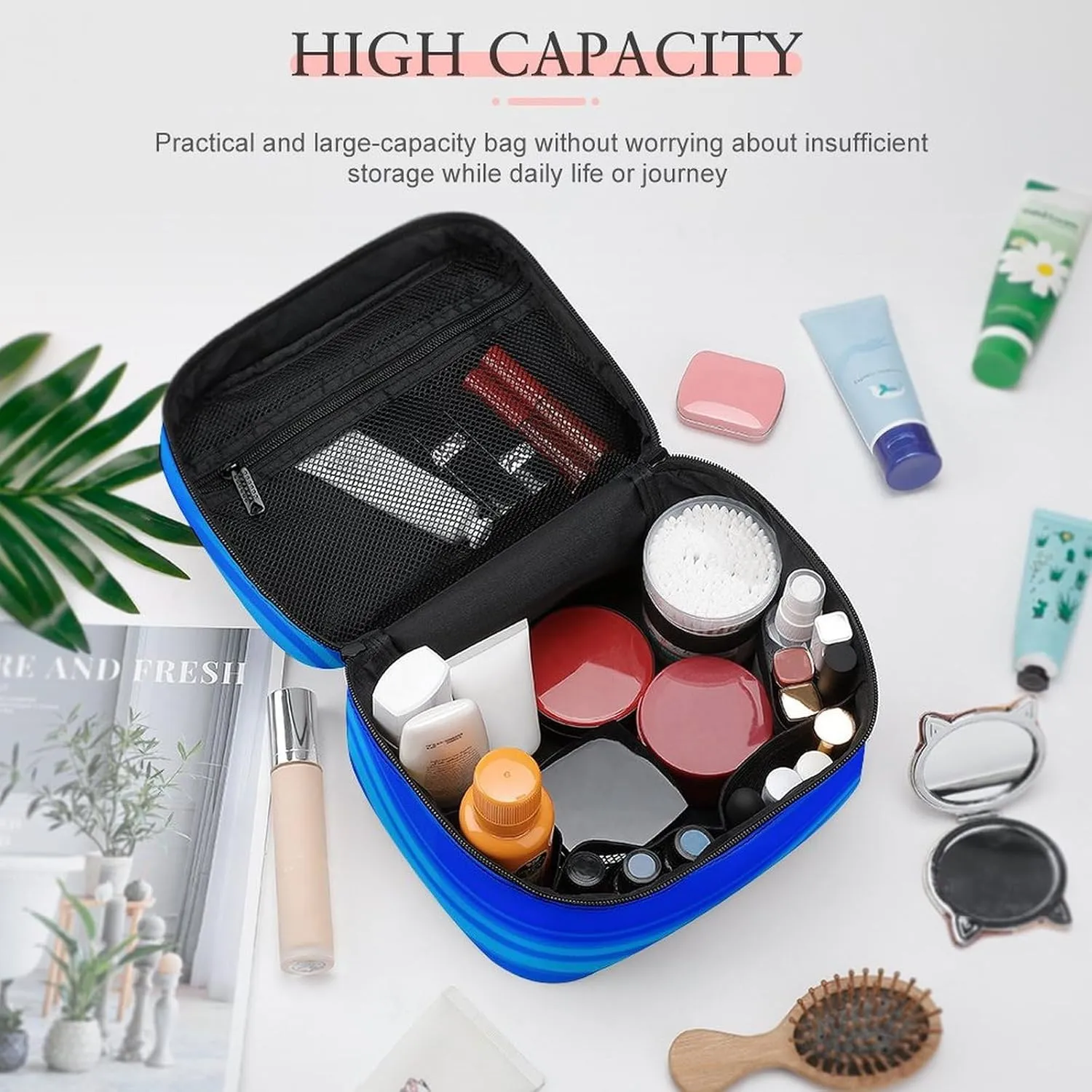 Women's Travel Makeup Bag, Large Capacity Cosmetic Organizer Case Mexican Blanket Stripes Toiletry Bag with Zipper Pouch