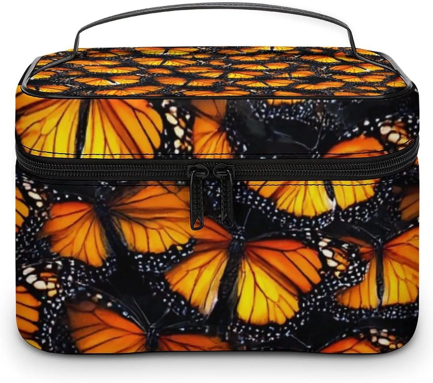 Womens Travel Makeup Bag, Waterproof Cosmetic Organizer Case Beautiful Monarch Butterfly Toiletry Storage Bag with Zipper Mesh Pouch