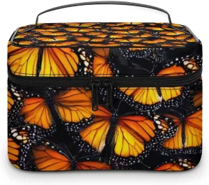 Womens Travel Makeup Bag, Waterproof Cosmetic Organizer Case Beautiful Monarch Butterfly Toiletry Storage Bag with Zipper Mesh Pouch