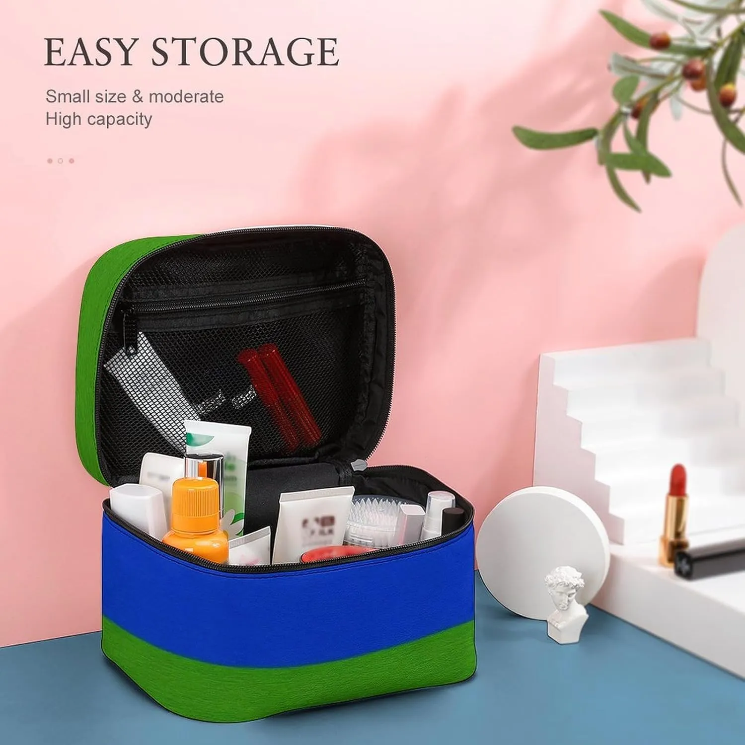 Womens Travel Makeup Bag, Waterproof Cosmetic Organizer Case Colorful Mexican Blanket Stripes Toiletry Storage Bag with Zipper Mesh Pouch
