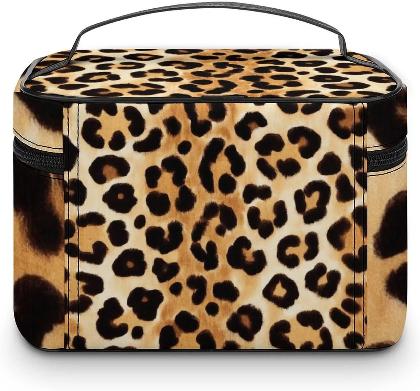 Womens Travel Makeup Bag, Waterproof Cosmetic Organizer Case Wild Animal Leopard Print Toiletry Storage Bag with Zipper Mesh Pouch