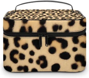 Womens Travel Makeup Bag, Waterproof Cosmetic Organizer Case Wild Animal Leopard Print Toiletry Storage Bag with Zipper Mesh Pouch