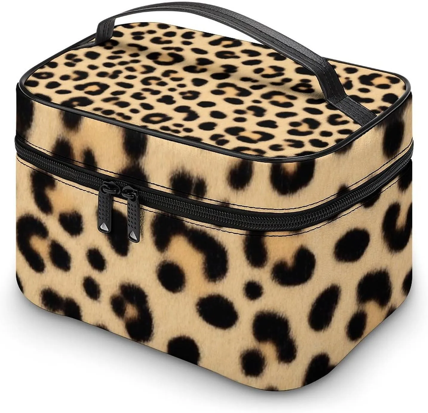 Womens Travel Makeup Bag, Waterproof Cosmetic Organizer Case Wild Animal Leopard Print Toiletry Storage Bag with Zipper Mesh Pouch