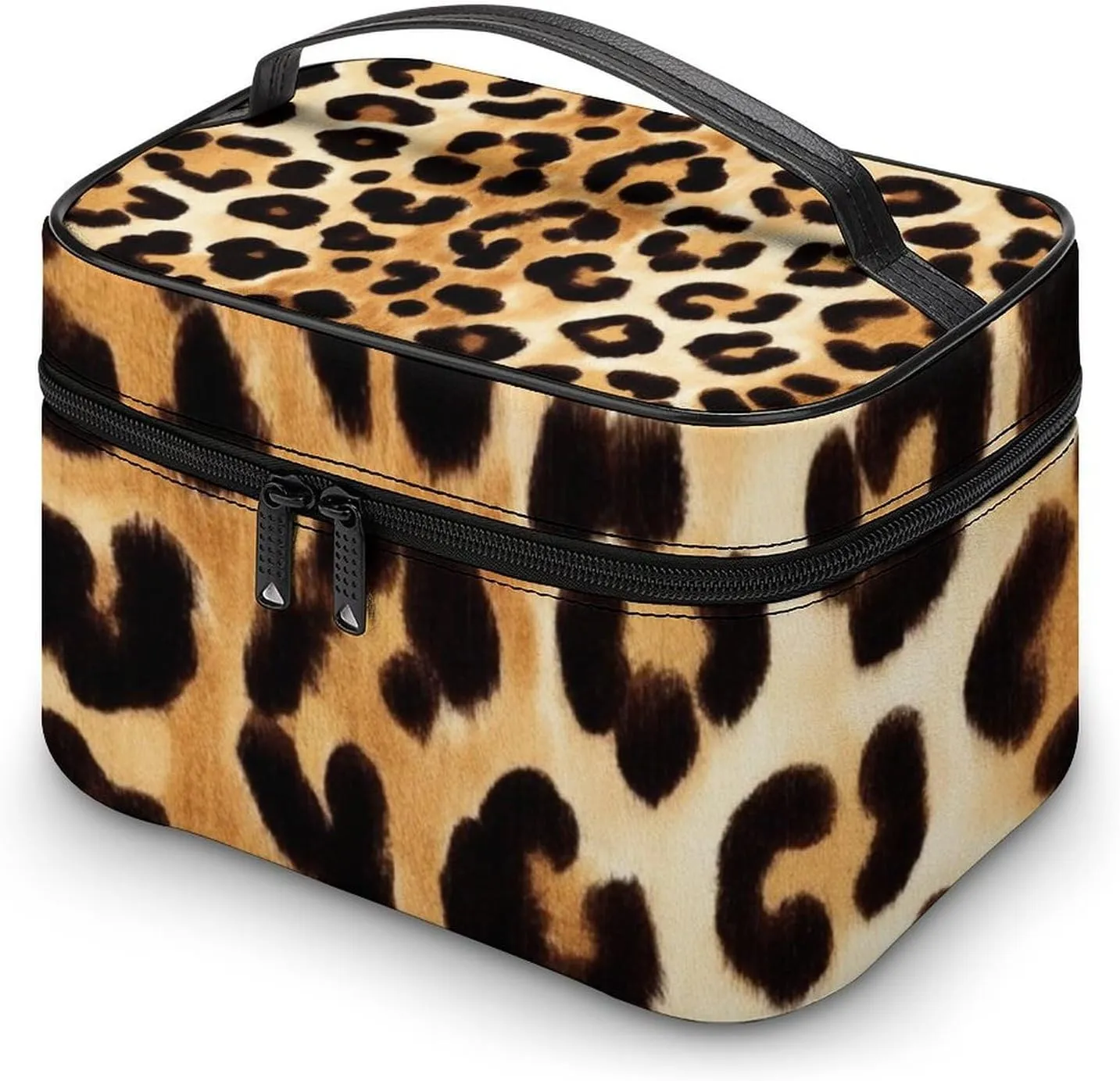 Womens Travel Makeup Bag, Waterproof Cosmetic Organizer Case Wild Animal Leopard Print Toiletry Storage Bag with Zipper Mesh Pouch