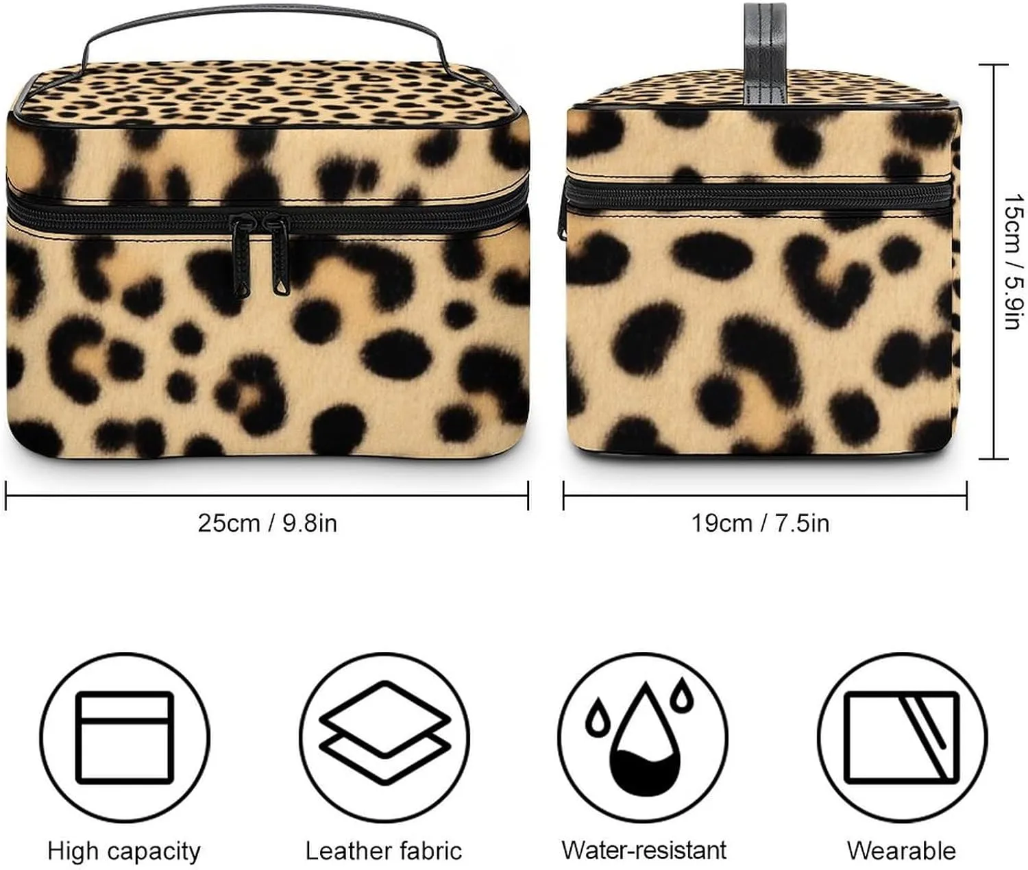 Womens Travel Makeup Bag, Waterproof Cosmetic Organizer Case Wild Animal Leopard Print Toiletry Storage Bag with Zipper Mesh Pouch