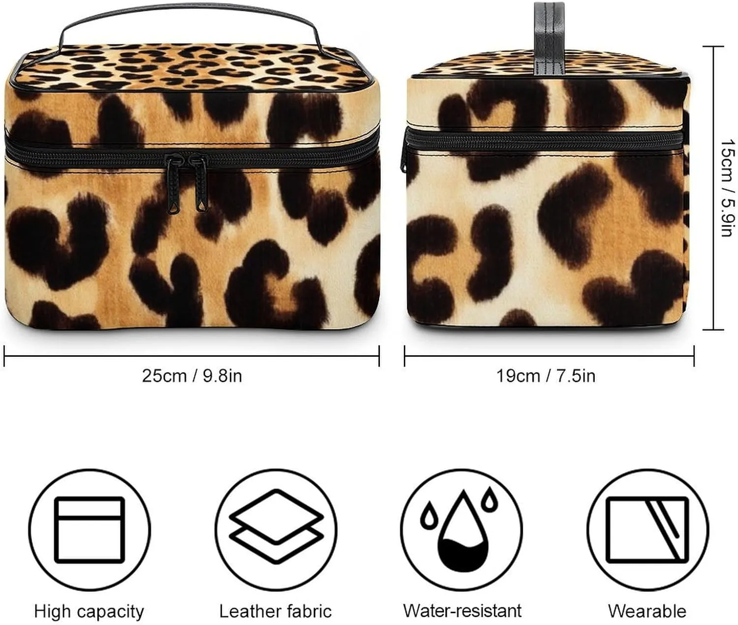 Womens Travel Makeup Bag, Waterproof Cosmetic Organizer Case Wild Animal Leopard Print Toiletry Storage Bag with Zipper Mesh Pouch