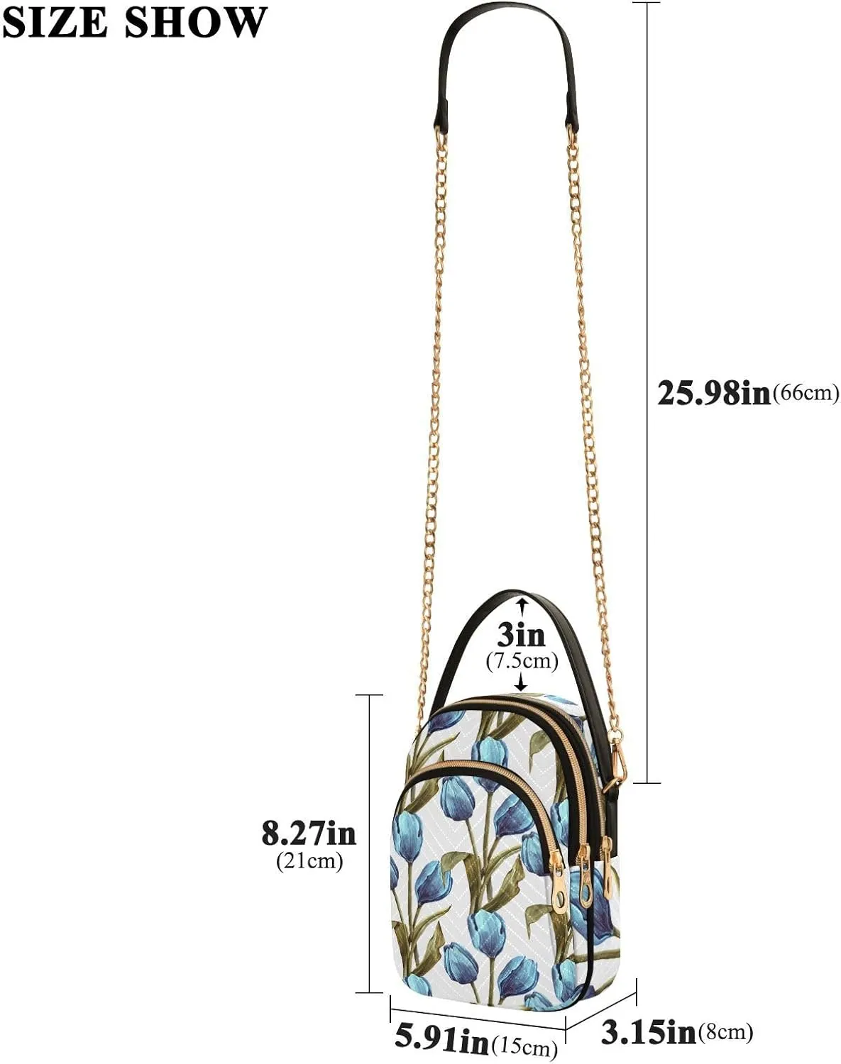 Women's Wave Cross Body Chest Bag, 52 inch Gold Chain Shoulder Handbag Purse