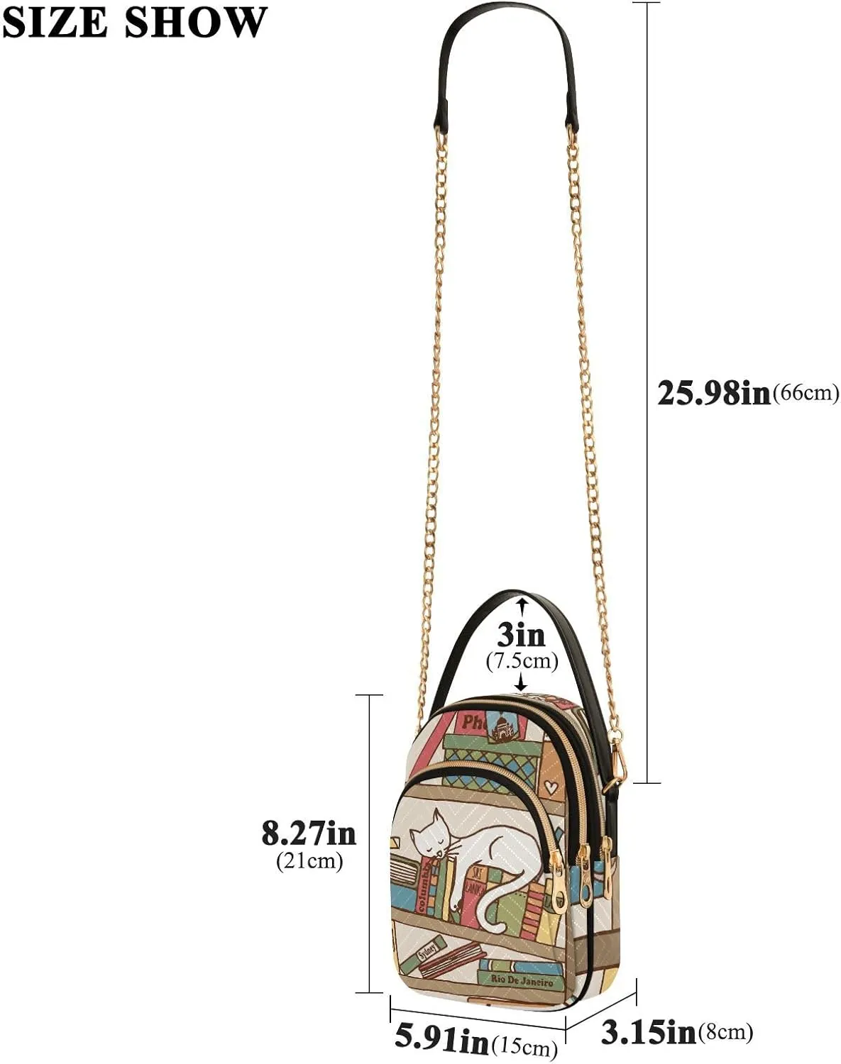 Women's Wave Cross Body Chest Bag, 52 inch Gold Chain Shoulder Handbag Purse