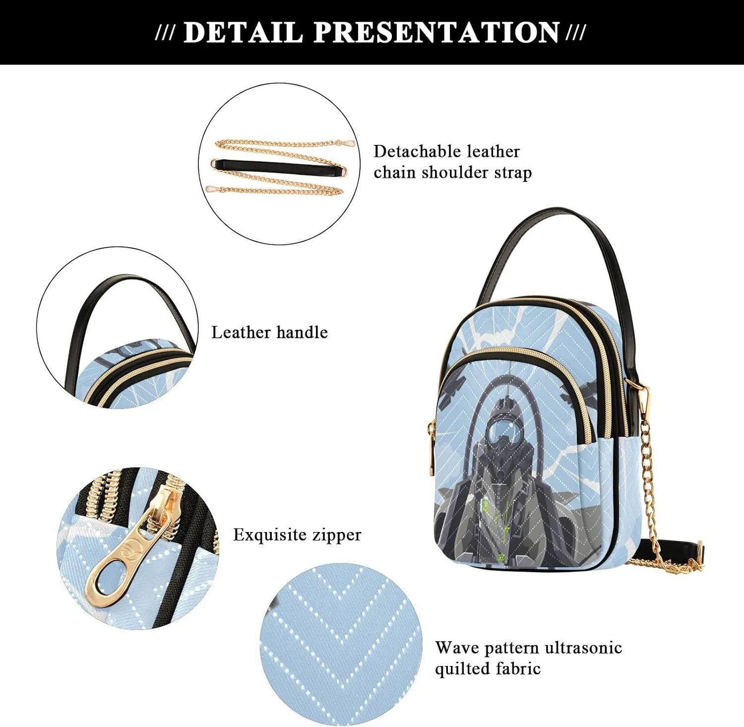 Women's Wave Cross Body Chest Bag, 52 inch Gold Chain Shoulder Handbag Purse