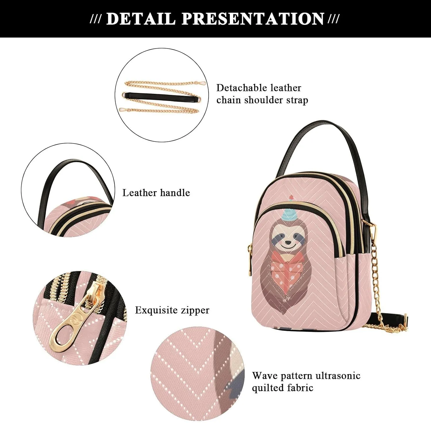 Women's Wave Cross Body Chest Bag, 52 inch Gold Chain Shoulder Handbag Purse