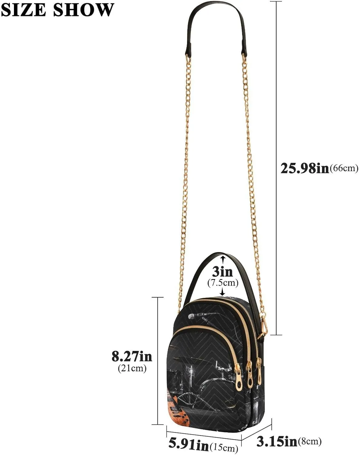 Women's Wave Cross Body Chest Bag, 52 inch Gold Chain Shoulder Handbag Purse