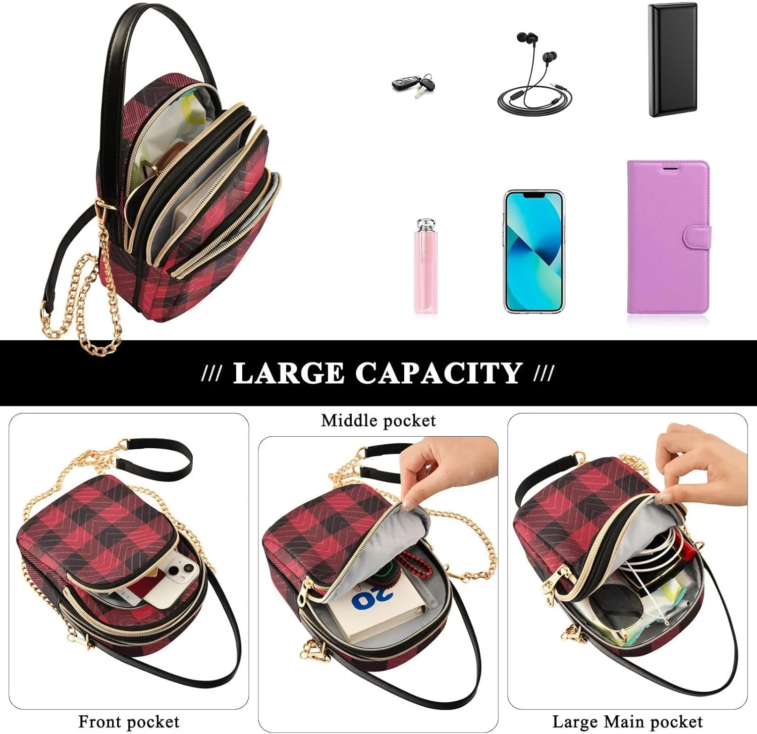 Women's Wave Cross Body Chest Bag, 52 inch Gold Chain Shoulder Handbag Purse