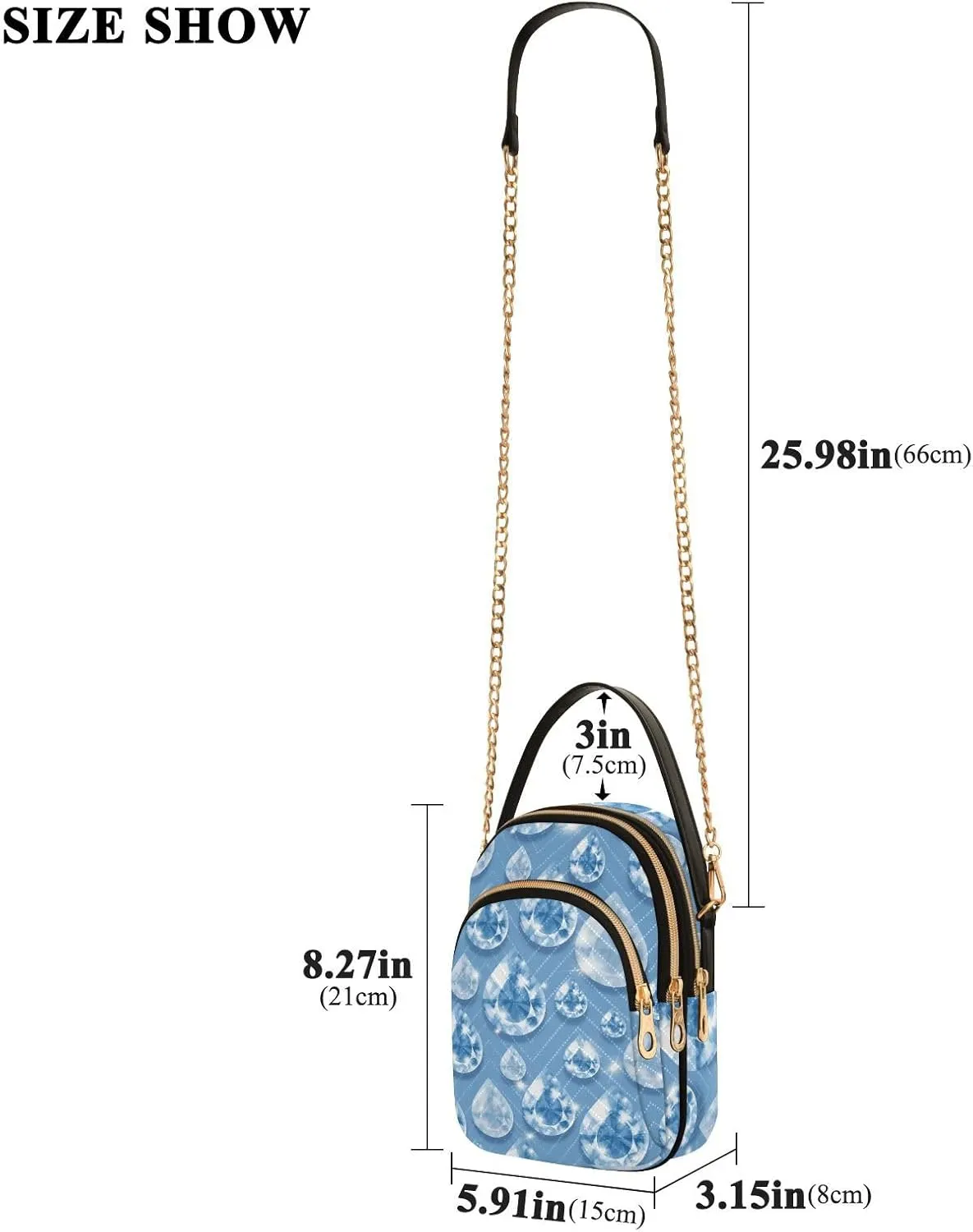 Women's Wave Cross Body Chest Bag, 52 inch Gold Chain Shoulder Handbag Purse