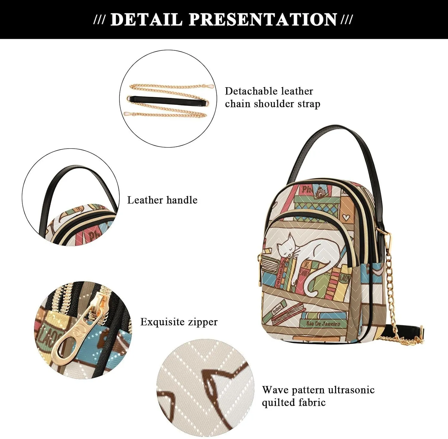 Women's Wave Cross Body Chest Bag, 52 inch Gold Chain Shoulder Handbag Purse