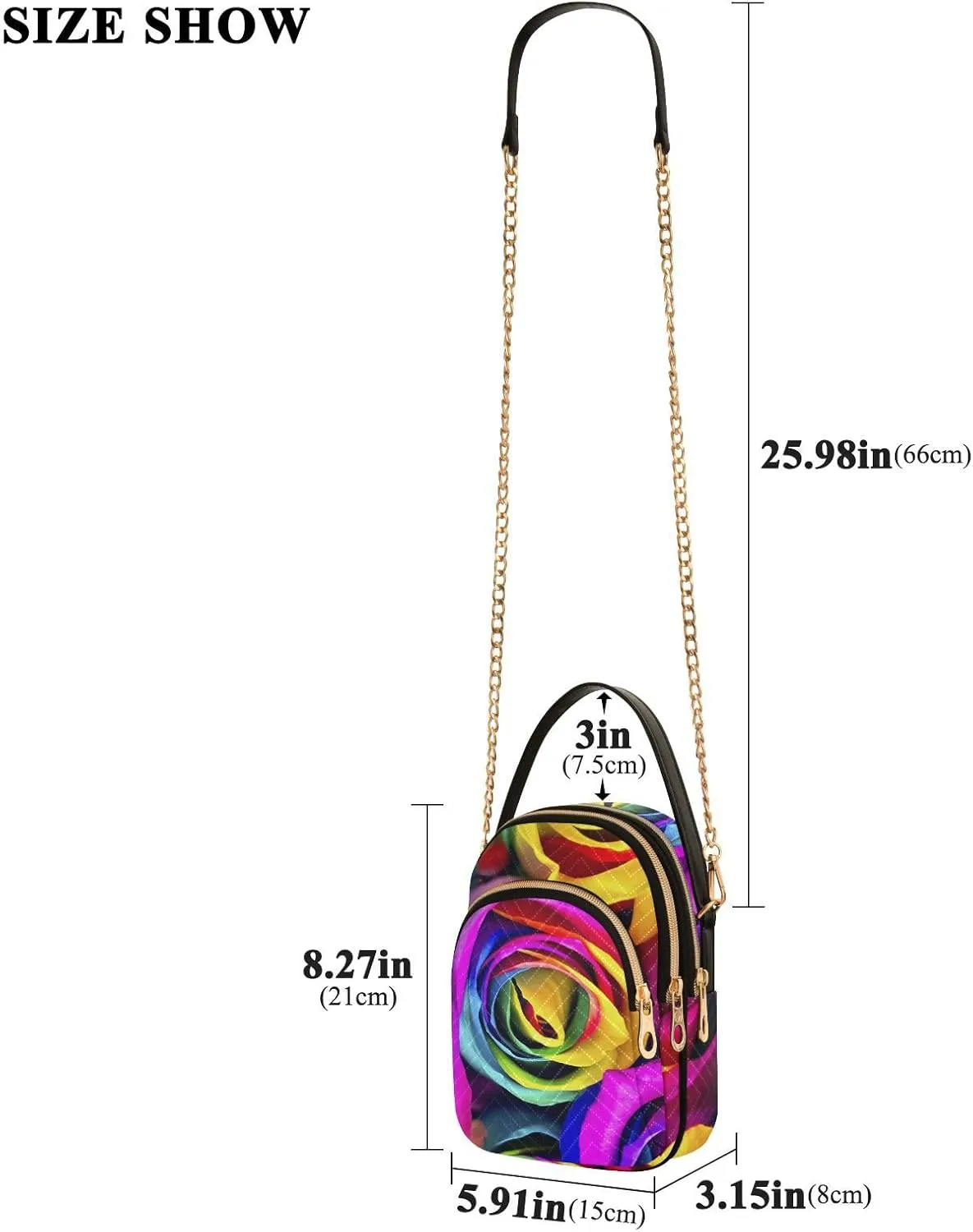 Women's Wave Cross Body Chest Bag, 52 inch Gold Chain Shoulder Handbag Purse
