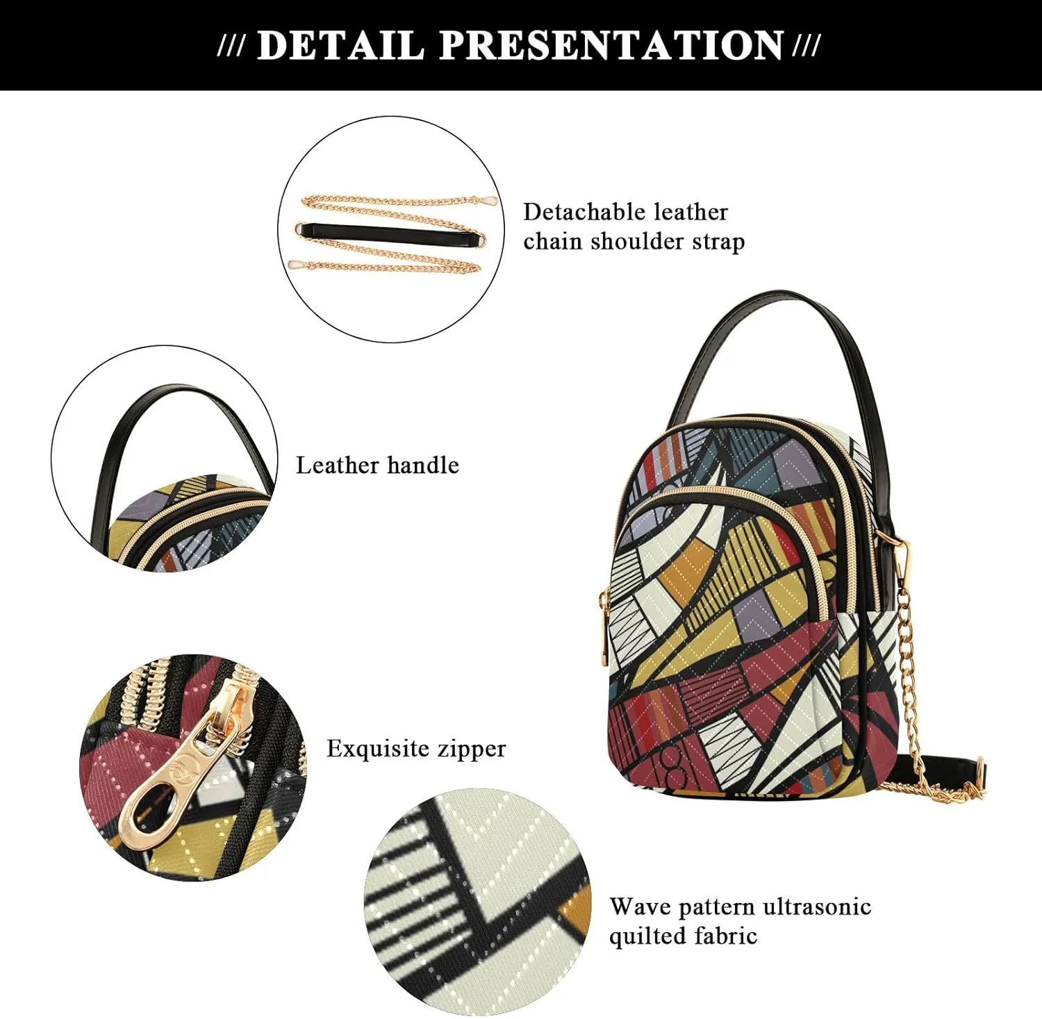 Women's Wave Cross Body Chest Bag, 52 inch Gold Chain Shoulder Handbag Purse