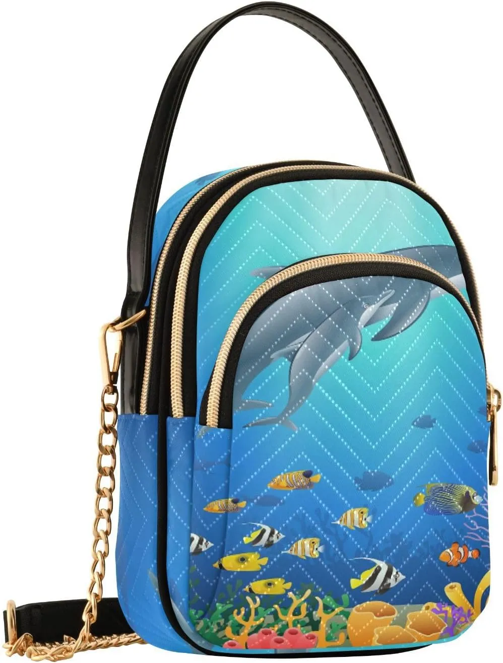 Women's Wave Cross Body Chest Bag, 52 inch Gold Chain Shoulder Handbag Purse